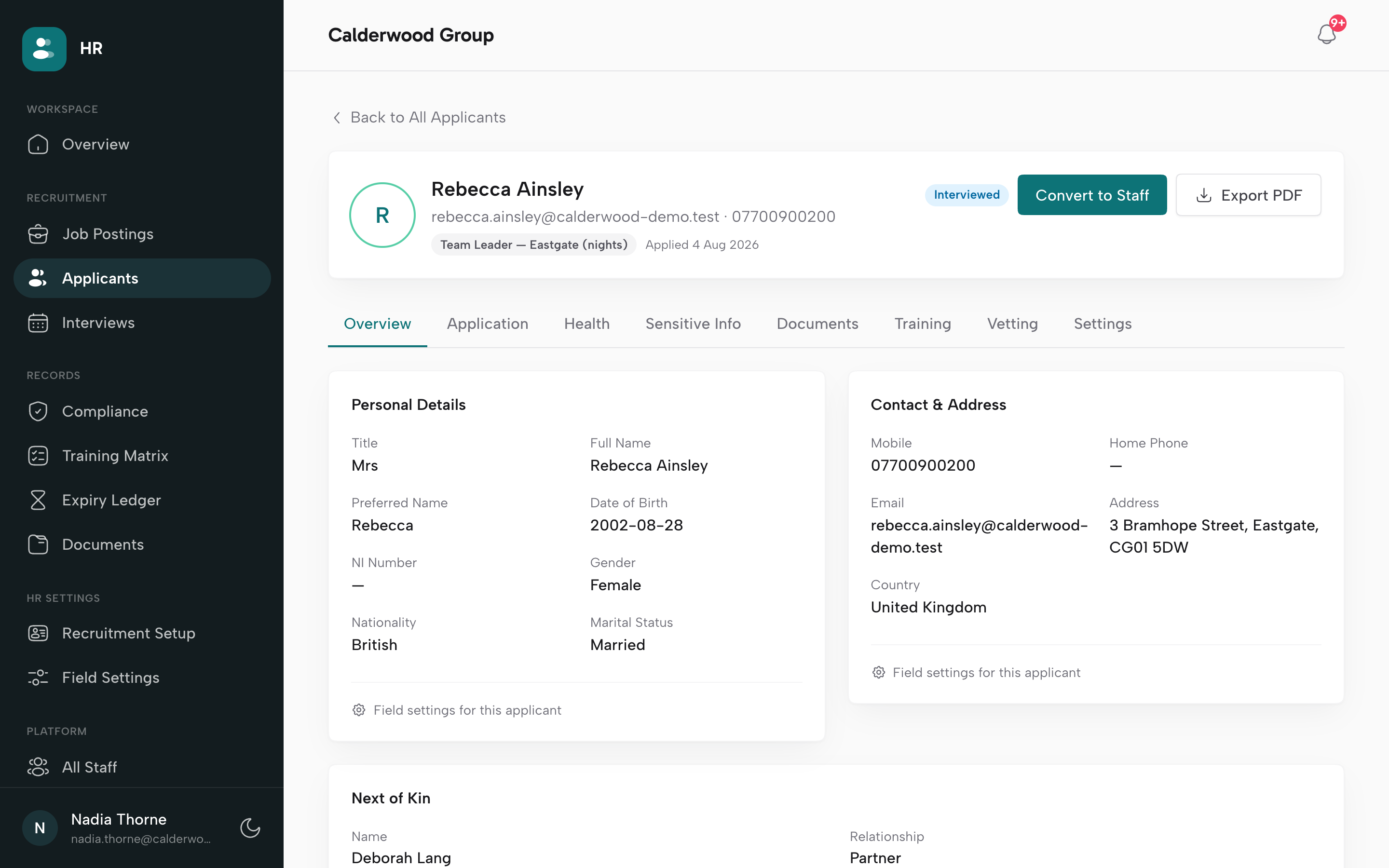 Track the applicant